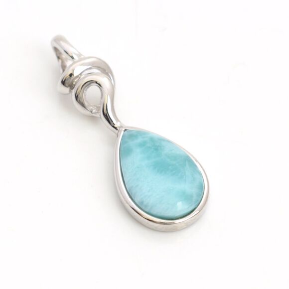 LARIMAR NECKLACE CURVED Necklace Pendant, Chain Necklace with Natural Gemstone - Picture 6 of 10